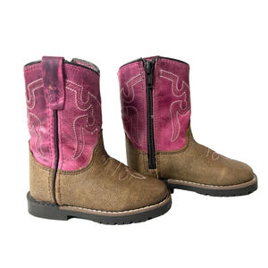 Shyanne Toddler Little Girls 5 D Brown Pink Leather Cowboy Western Pull On Boots